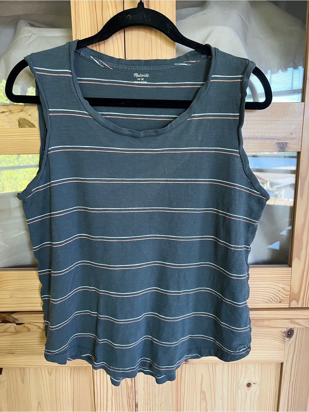 Madewell Women’s Striped Tank Top in Teal with Cream & Pink Stripes